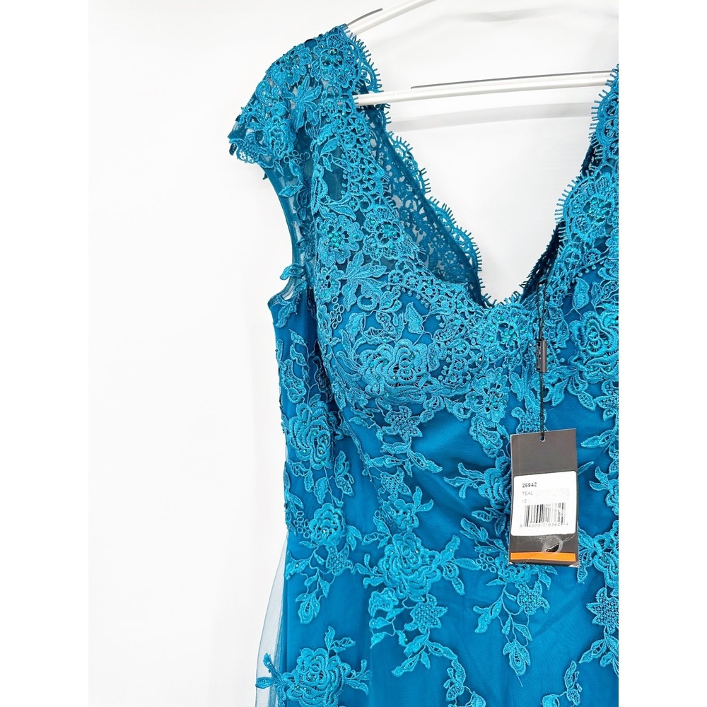 La Femme Teal Blue 26942 Embellished Tulle & Lace A-Line Gown Size 12 NWT - Picture 4 of 7